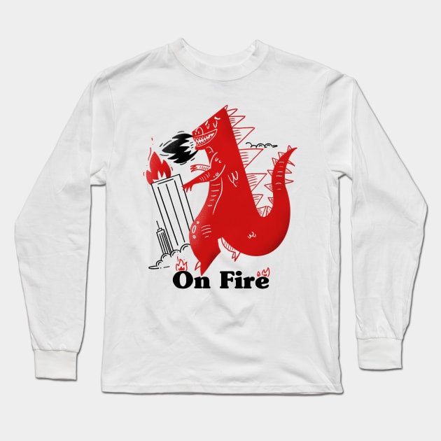 Godzilla is on fire Long Sleeve T-Shirt by Curvilineo